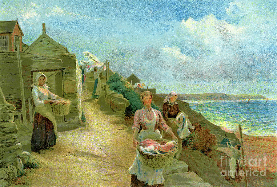 Washing Day, 1905. Artist Alf Cooke Drawing by Print Collector
