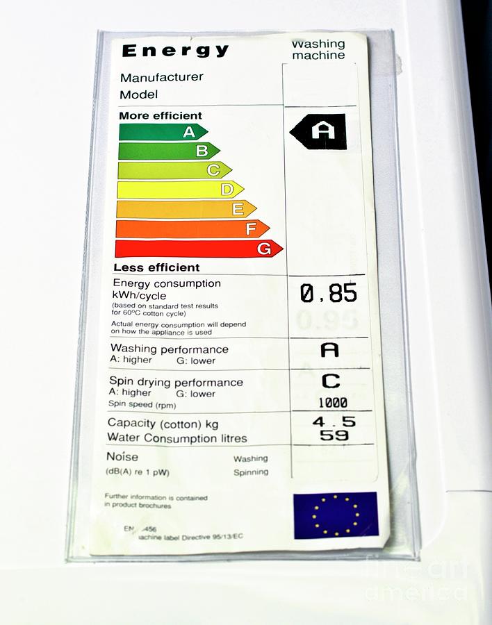 Washing Machine Energy Rating Label Photograph by Martyn F. Chillmaid/science Photo Library