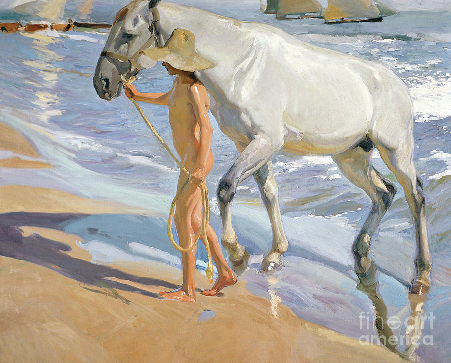 Washing the Horse, 1909 Painting by Joaquin Sorolla y Bastida