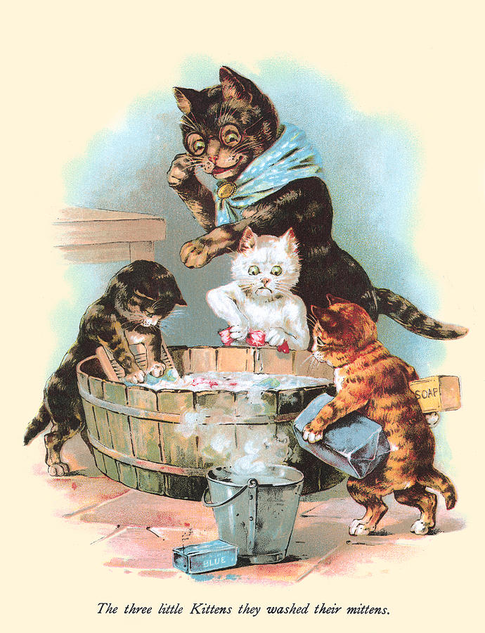 Washing their Mittens Painting by Louis Wain