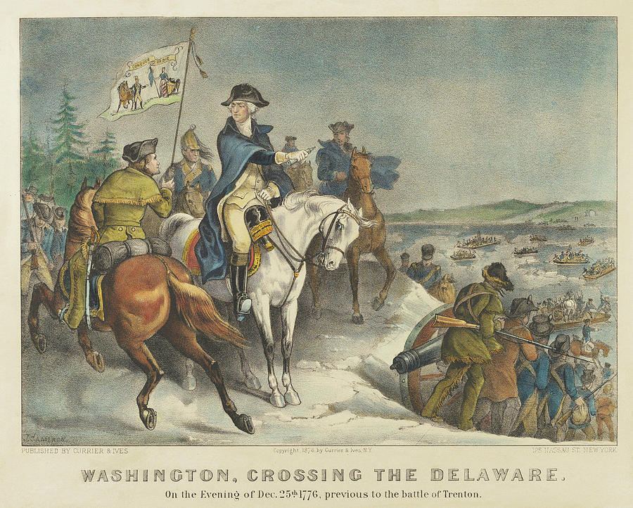 Boat Painting - Washington, Crossing the Delaware 1876 by Currier & Ives