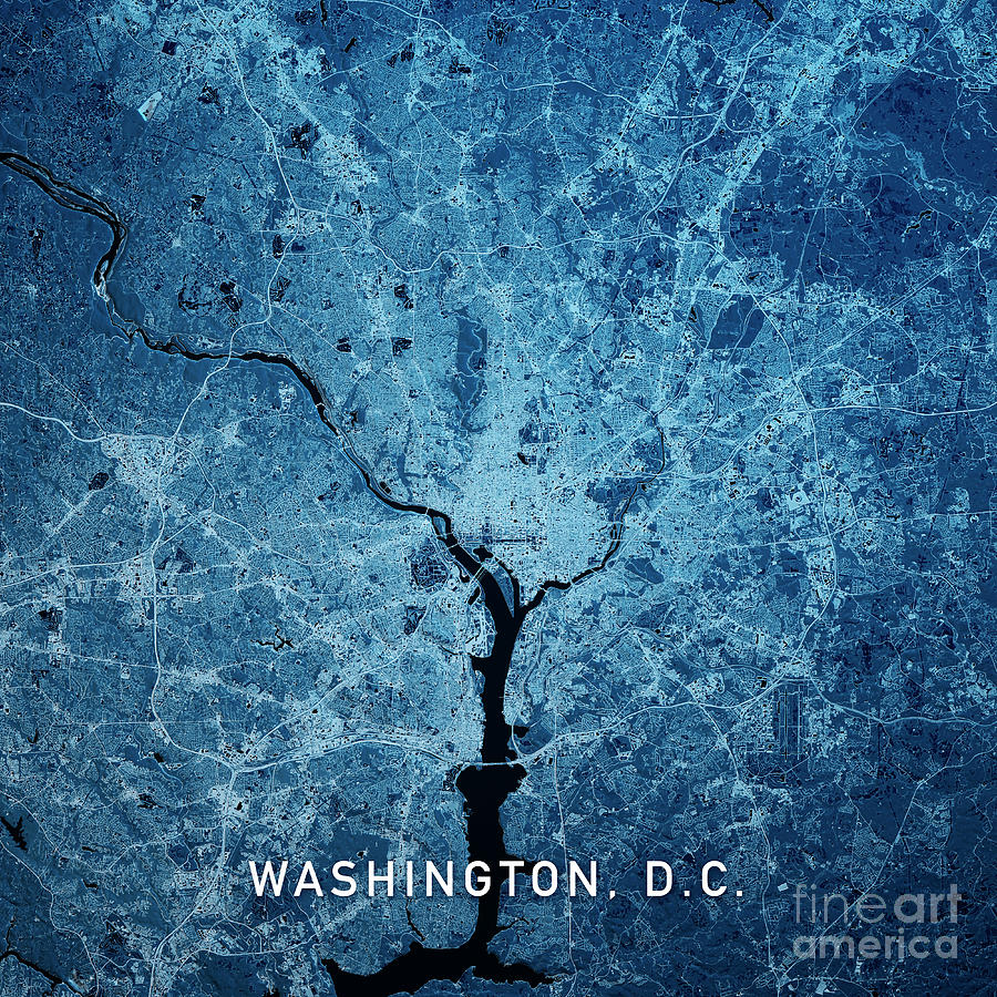 City Digital Art - Washington DC 3D Render Blue Top View Mar 2019 by Frank Ramspott