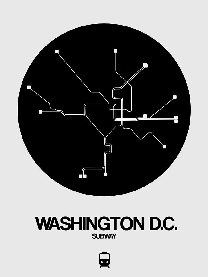 Washington D.c. Digital Art - Washington D.C. Black Subway Map by Naxart Studio