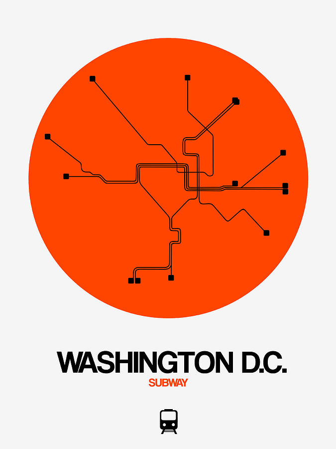 Washington D.c. Digital Art - Washington D.C. Orange Subway Map by Naxart Studio