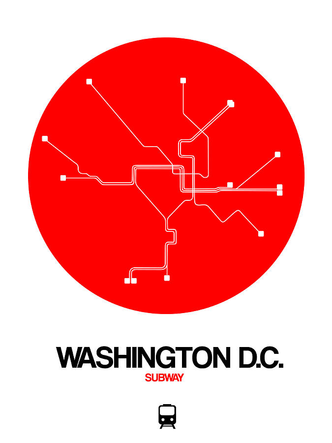 Washington D.c. Digital Art - Washington D.C. Red Subway Map by Naxart Studio