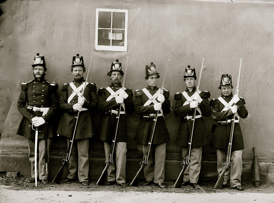Washington, D.C. Six marines with fixed bayonets at the Navy Yard Painting by 