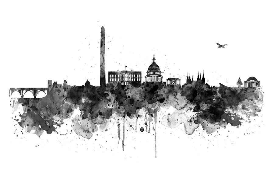 Washington DC Skyline - Black and White Painting by Marian Voicu