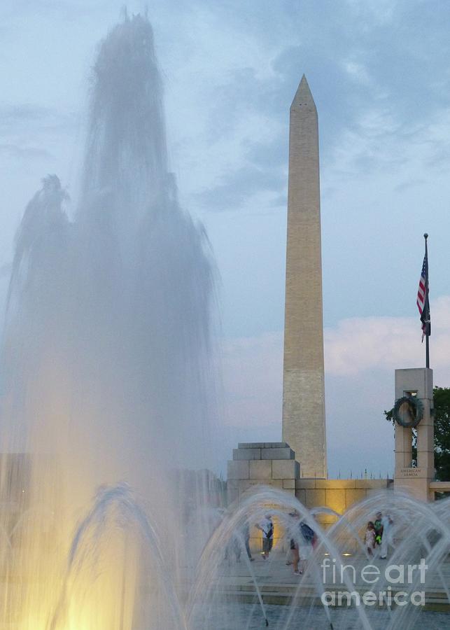 Washington Monument And Flag With Fountains Photograph