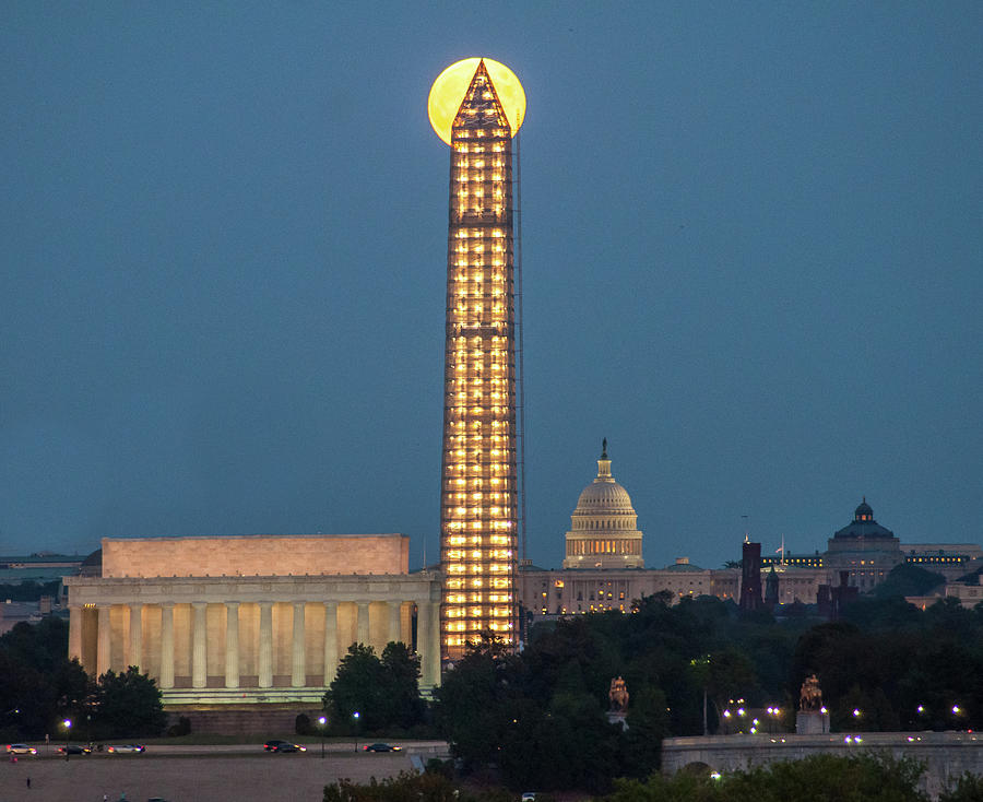 Washington Monument and Full Moon Photograph by Valerie Brown
