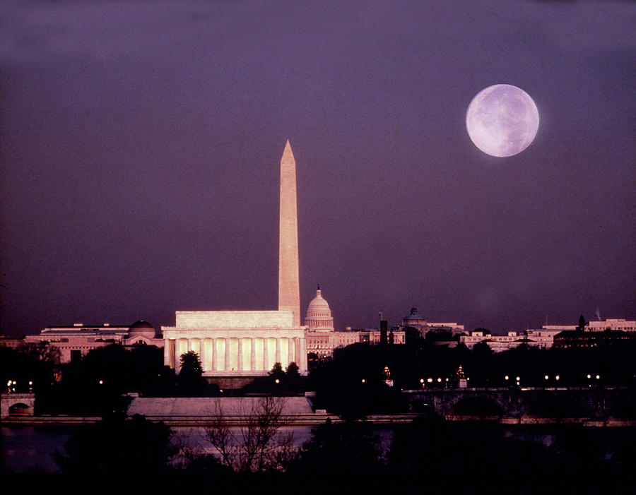 Washington With A Full Moon Photograph by Lyle Leduc