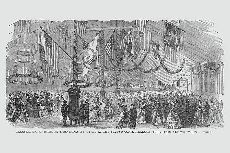 Washingtons Birthday Ball at 2nd Corps Headquarters Painting by Frank Leslie