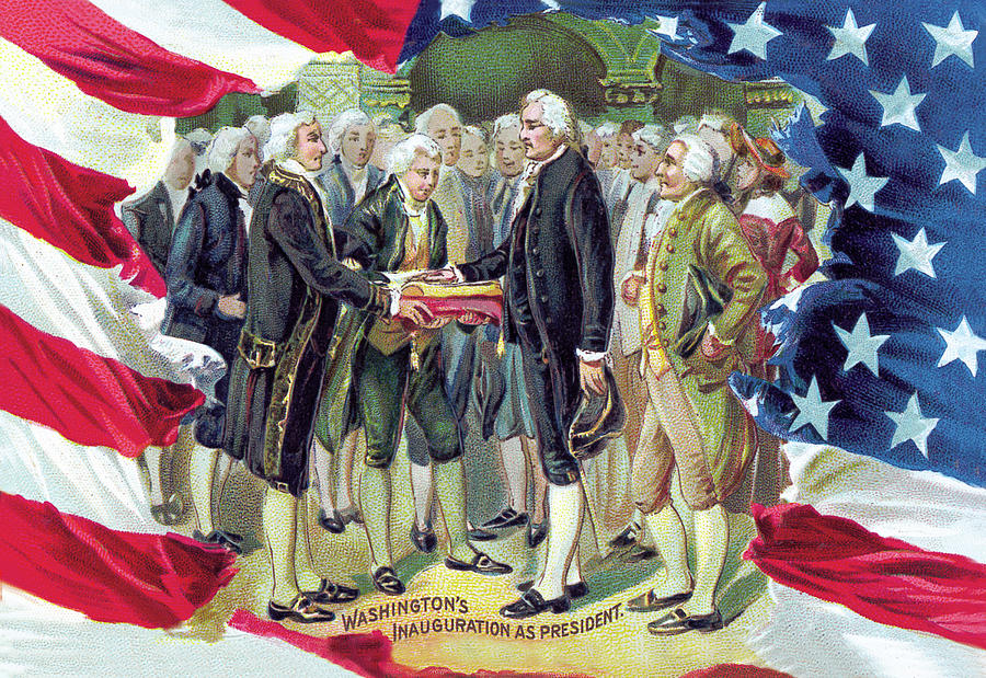 Flag Painting - Washingtons Inauguration as President by Raphael Tuck