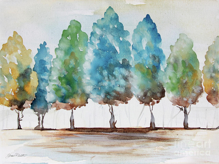 Trees Painting - Washy Blue Trees A by Jean Plout Trees Painting - Washy Blue Trees A by Jean Plout