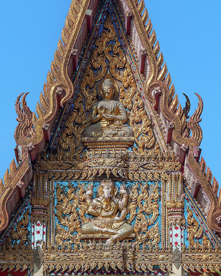 Wat Pak Nam Bung Sapang Phra Ubosot Buddha and Ganesha Images on Gable DTHU0839 Photograph by Gerry Gantt