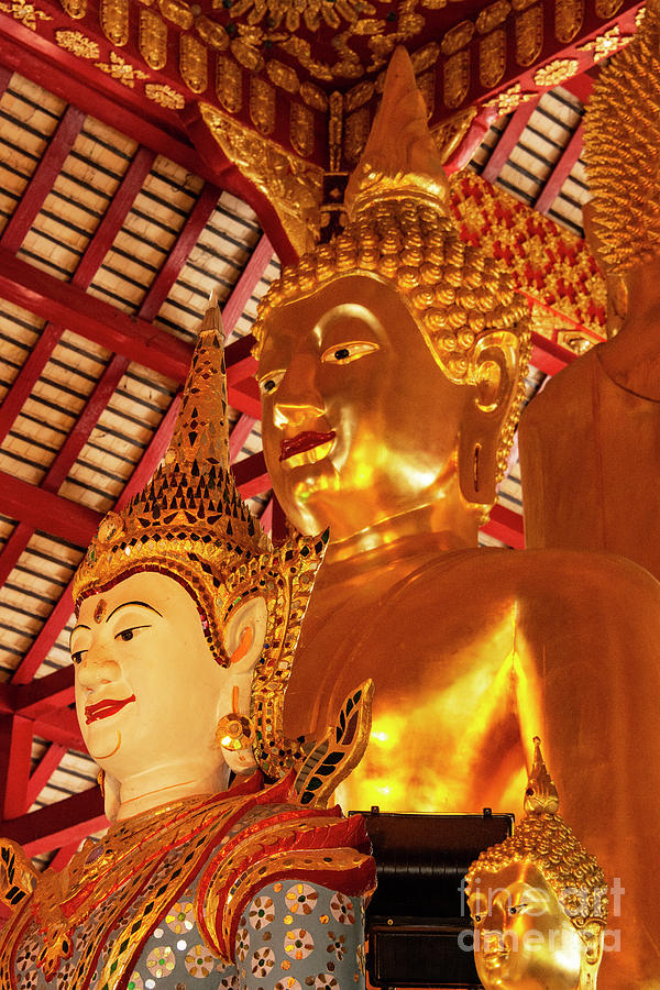 Architecture Photograph - Wat Suan Dok Buddha and Lanna Family Statue by Bob Phillips