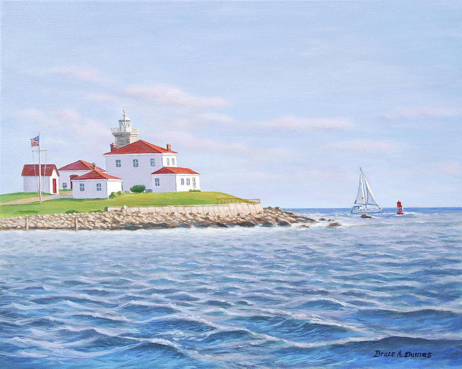 Boat Painting - Watch Hill Light II by Bruce Dumas