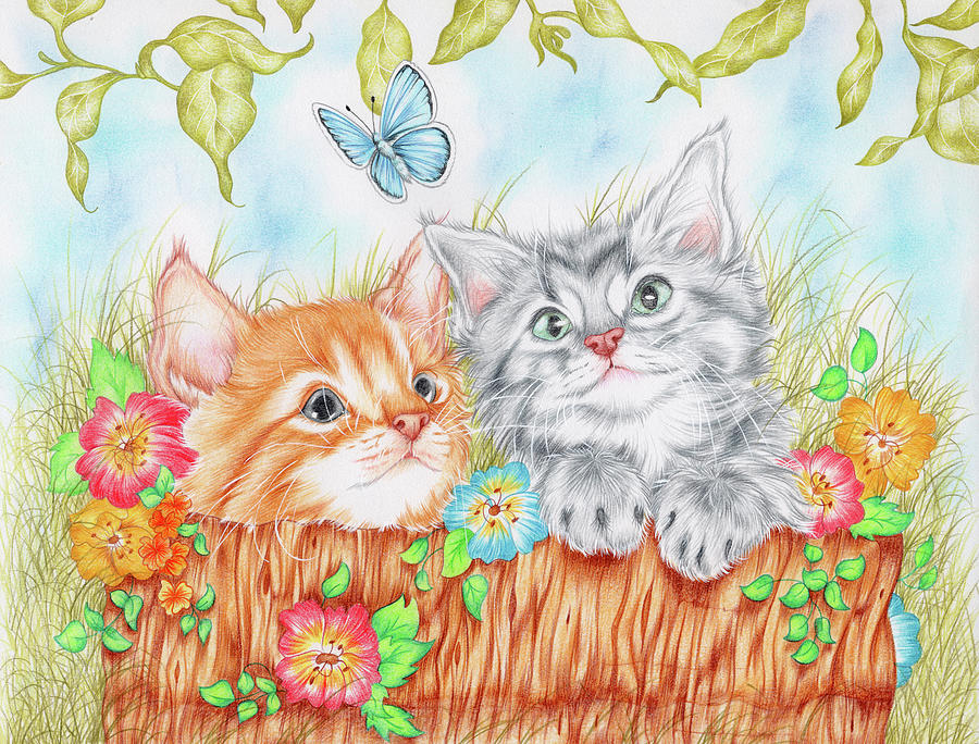 Watching Kittens  Painting by Cb  Studios