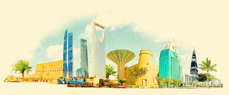 Gouache Digital Art - Water Color Illustration Riyadh City by Trentemoller Gouache Digital Art - Water Color Illustration Riyadh City by Trentemoller