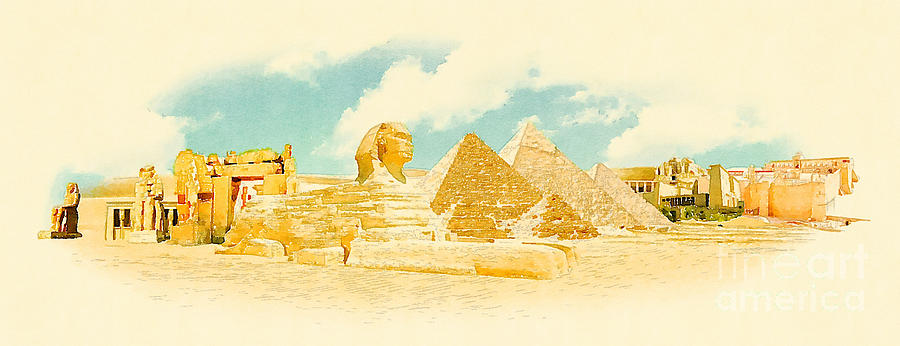 Symbol Digital Art - Water Color Panoramic Egypt Illustration by Trentemoller Symbol Digital Art - Water Color Panoramic Egypt Illustration by Trentemoller
