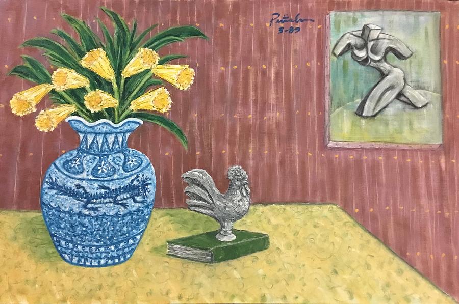 Yellow Daffodils in a Water Dragon Vase Painting by Ricardo Penalver deceased