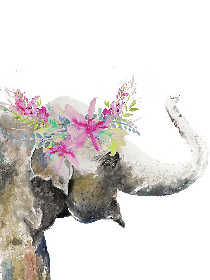 Animal Painting - Water Elephant With Flower Crown by Patricia Pinto
