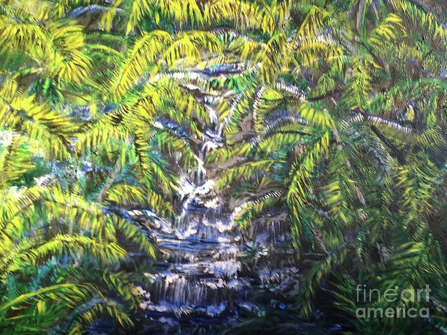 Water Fall of Na Pali Coast Kauai Painting by Michael Silbaugh