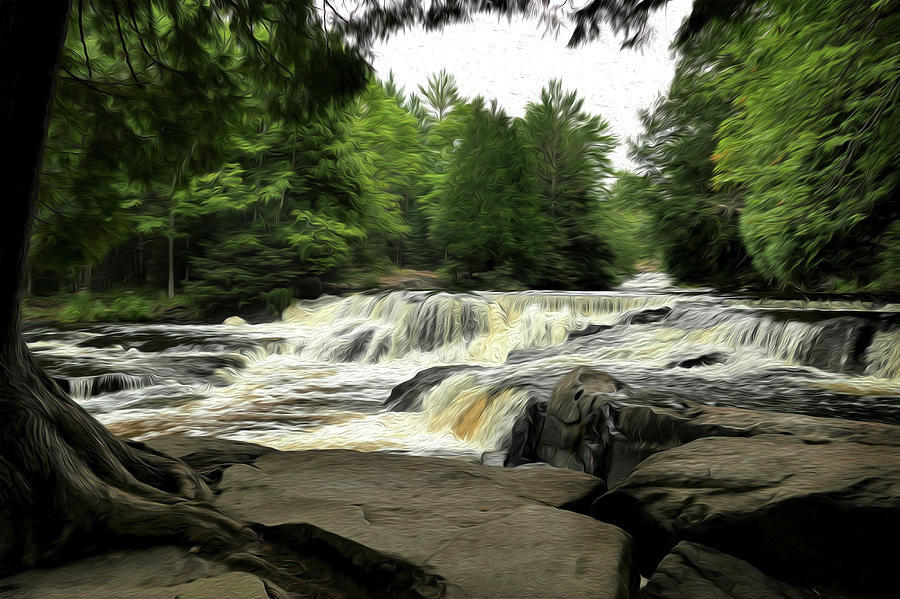Water Falls Oil Painting, Michigan Digital Art by Sandra Js