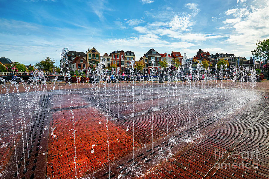 Water Fountain in Downtown Leiden Photograph by George Oze