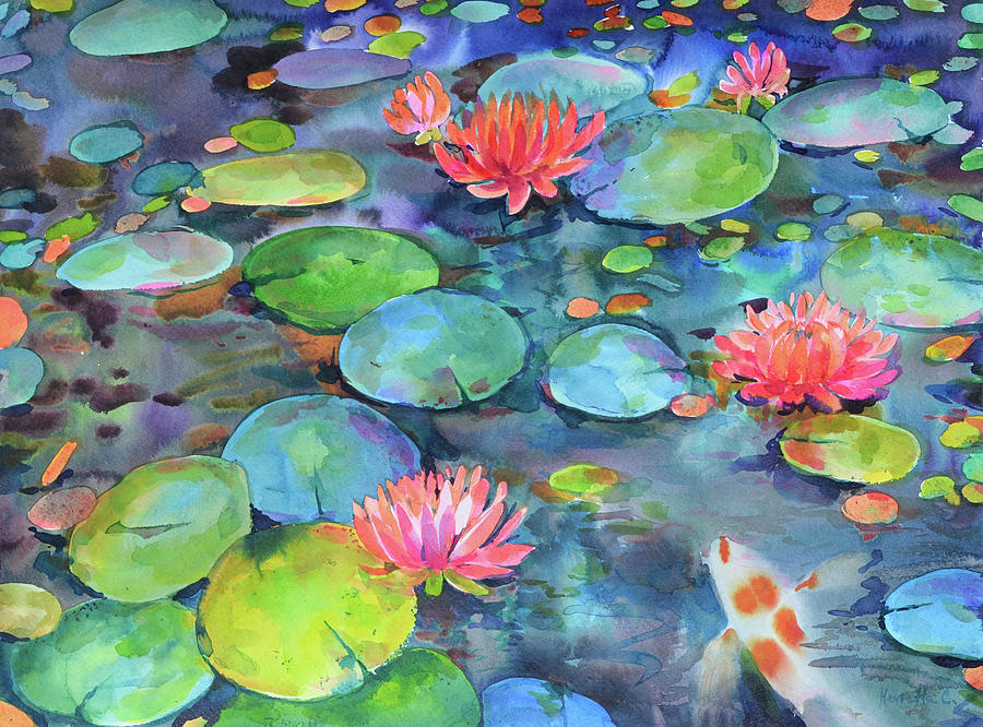 Lily Painting - Water Lili by Marietta Cohen Art And Design