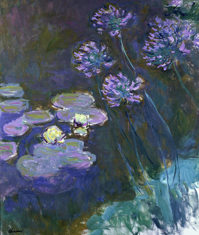 Water Lilies & Agapanthus By Monet Painting by Artist - Claude Monet Water Lilies & Agapanthus By Monet Painting by Artist - Claude Monet