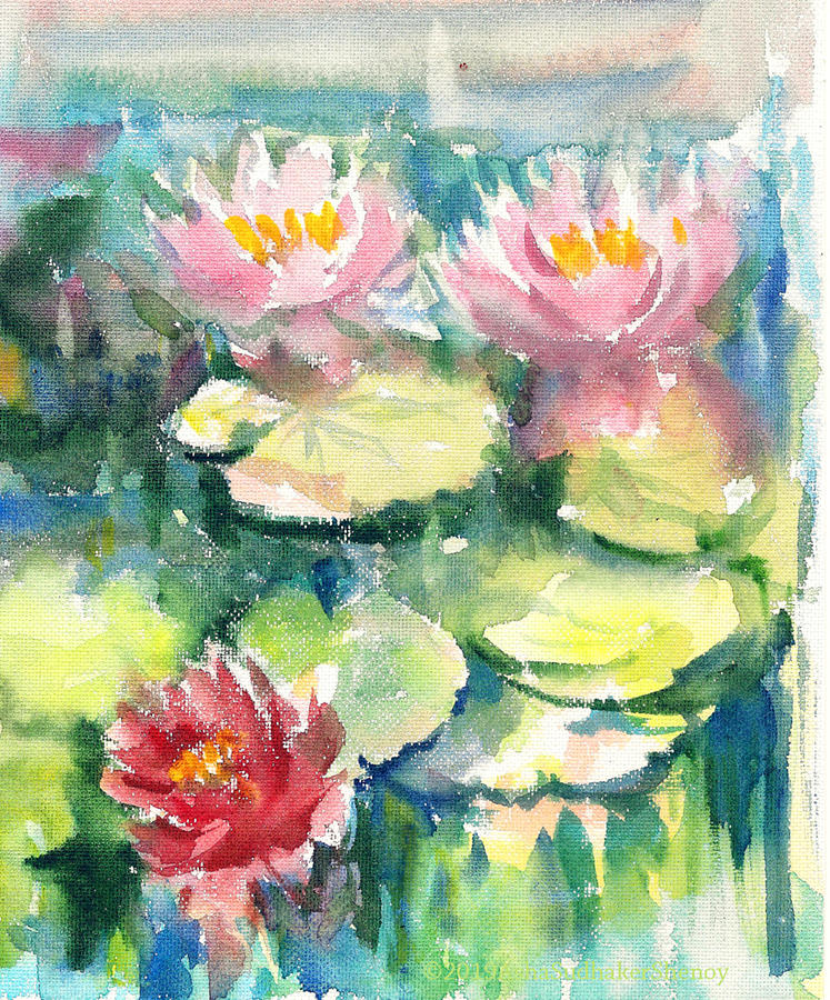 Water Lilies Painting by Asha Sudhaker Shenoy