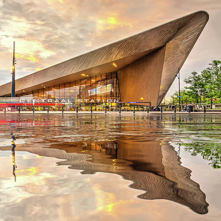 Water Reflection Central Station Rotterdam Digital Art by Frans Blok