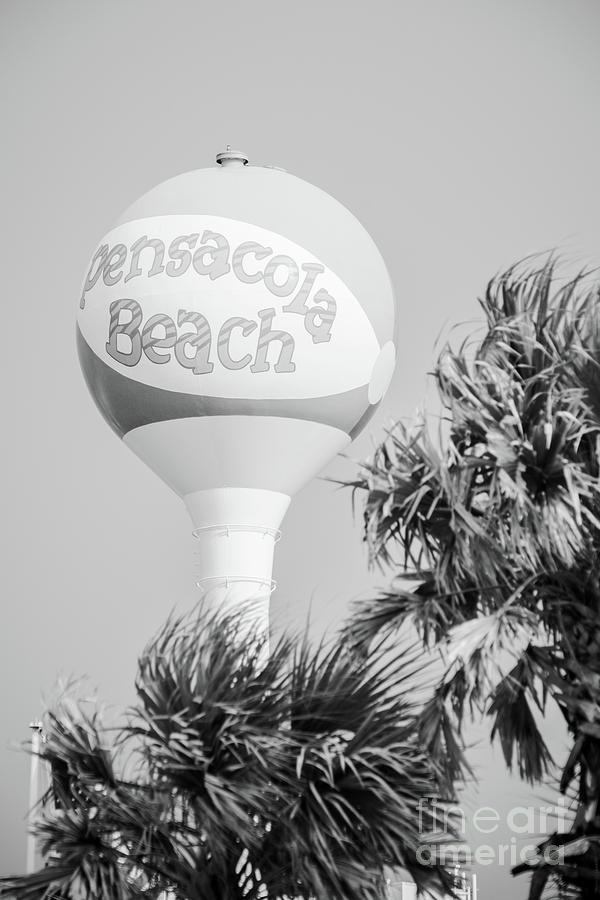 Water Tower Beach Ball Pensacola Black and White Photo Photograph by Paul Velgos