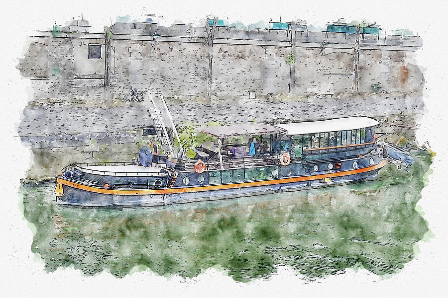 Water #watercolor #sketch #water #boat Digital Art by TintoDesigns