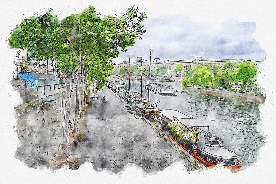 Water #watercolor #sketch #water #river Digital Art by TintoDesigns