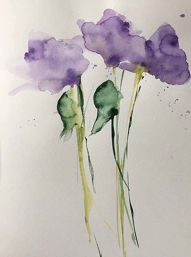 watercolor 3 purple Flowers Painting by Britta Zehm