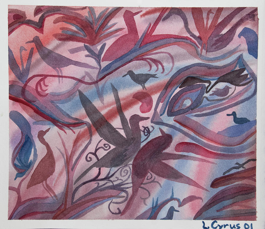 Watercolor - Abstract Bird Design Painting by Cascade Colors