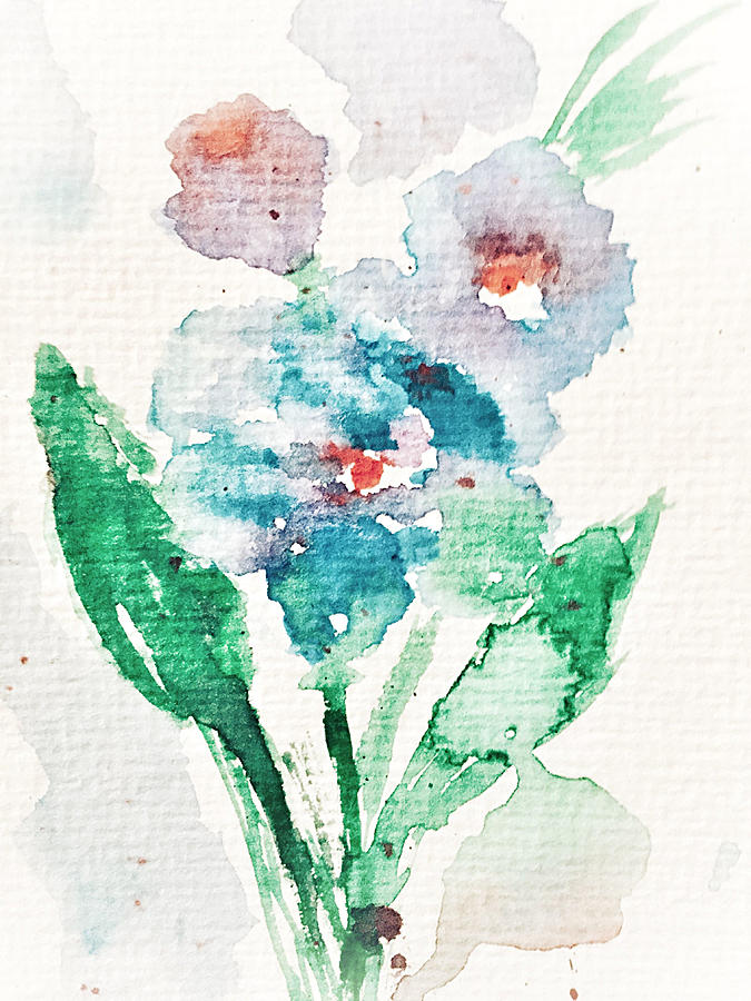 Watercolor Abstract Blue Flowers Painting by Britta Zehm