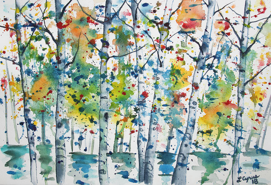 Watercolor - Aspen in the Rain Painting by Cascade Colors