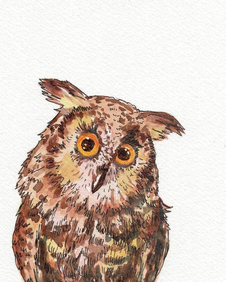 Watercolor Baby Owl  Painting by Irina Sztukowski