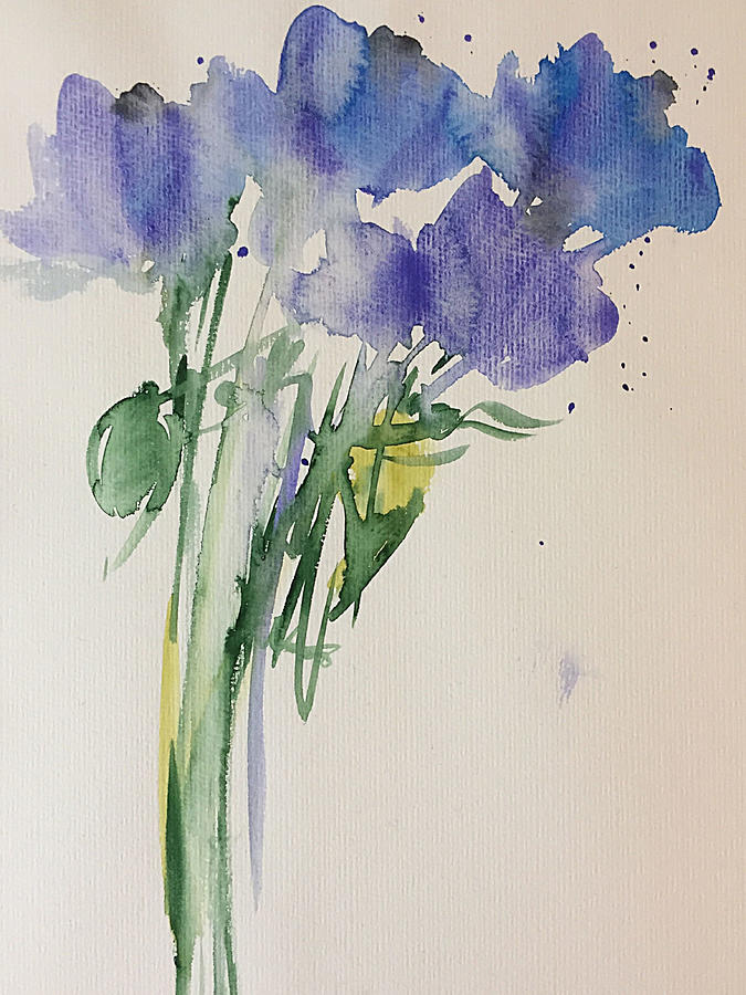 Watercolor blue flowers Painting by Britta Zehm