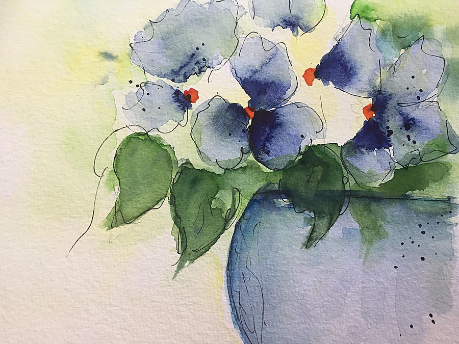 Watercolor Blue Flowers In The Vase Painting by Britta Zehm