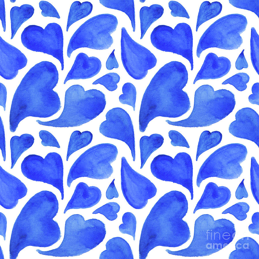 Watercolor Blue Hearts Saint Valentines Digital Art by Silmairel