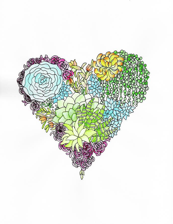 Flower Digital Art - Watercolor Botanical Heart by Kim Kosirog