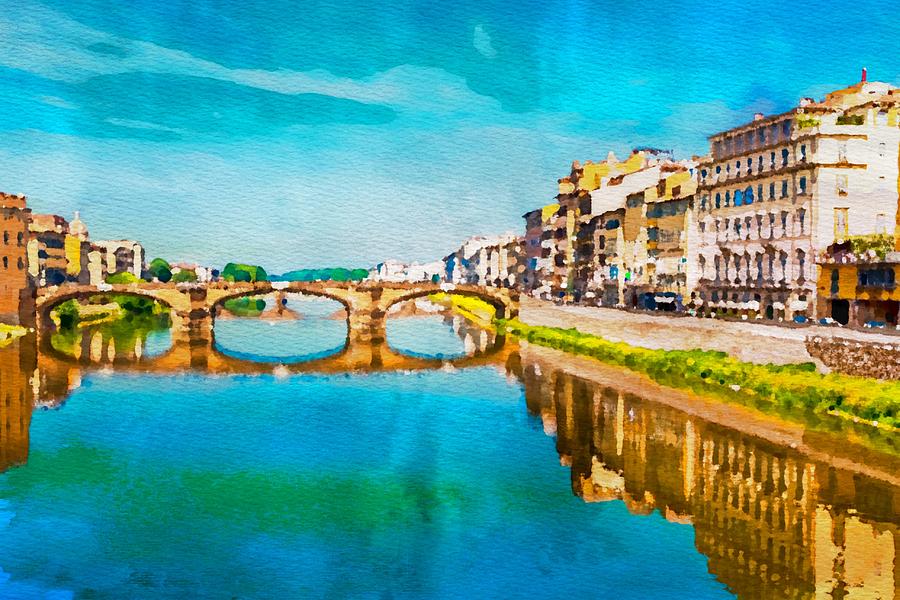 Watercolor Bridge on the River Arno Photograph by Darryl Brooks