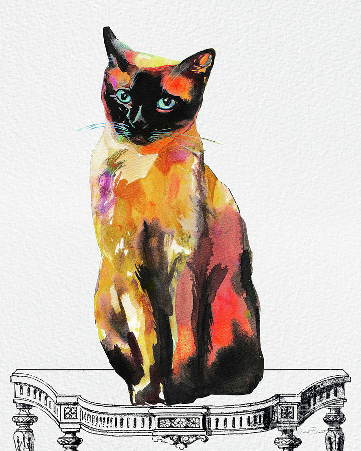 Watercolor Cat on Table C Painting by Jean Plout