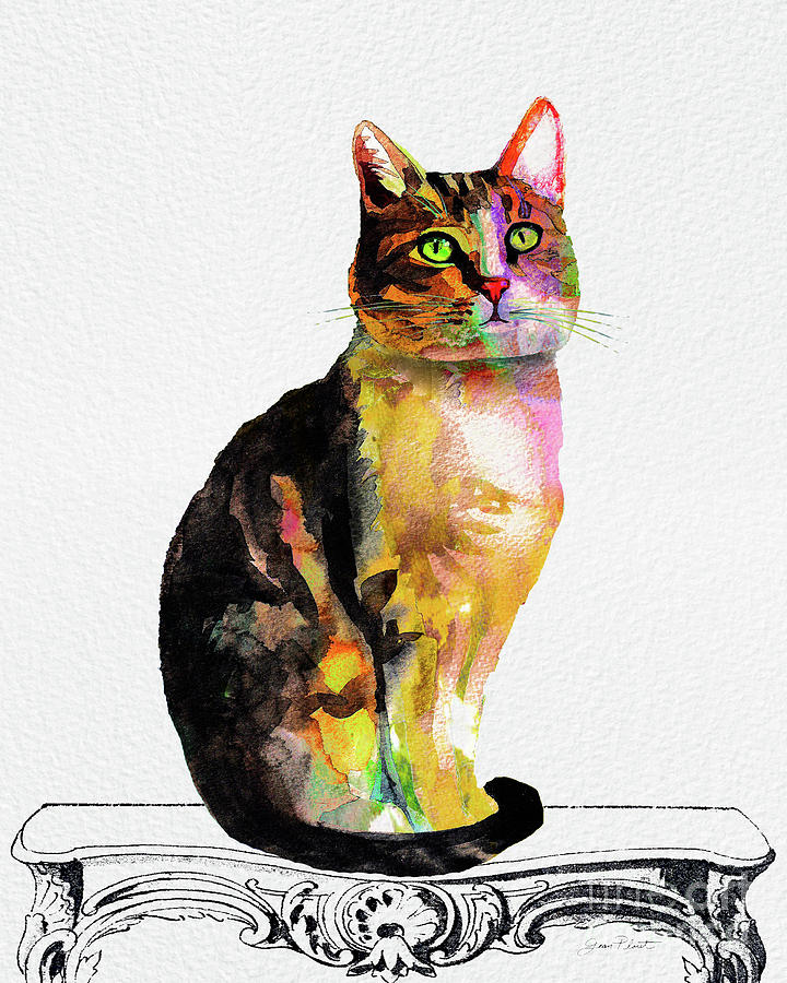 Watercolor Cat on Table D Painting by Jean Plout