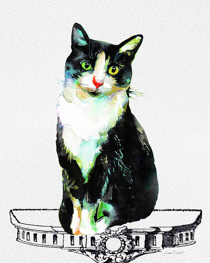 Watercolor Cat on Table E Painting by Jean Plout