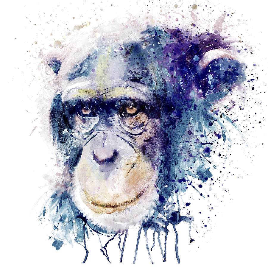 Watercolor Chimpanzee Painting by Marian Voicu