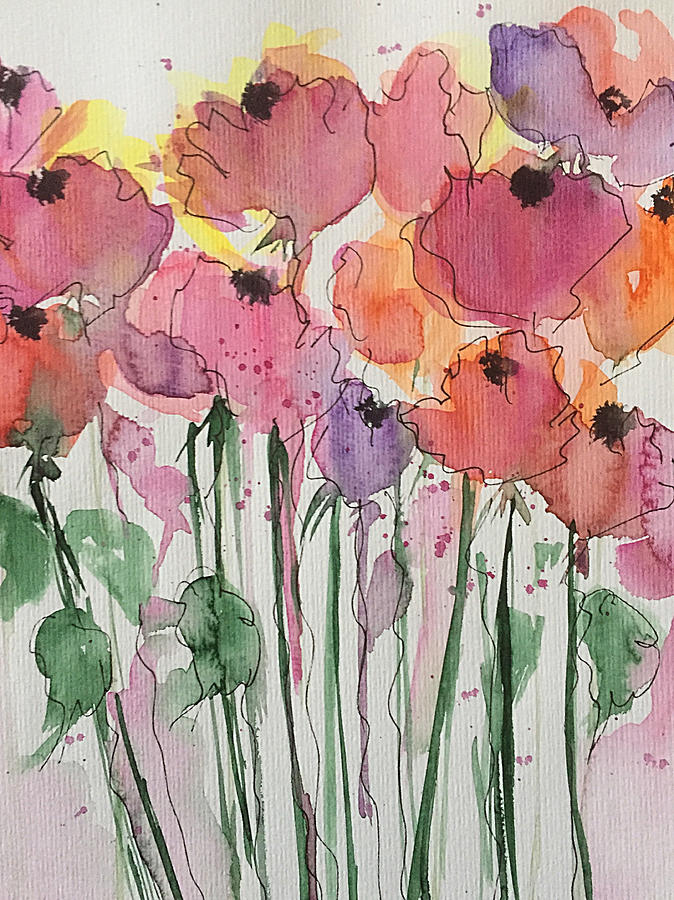 Watercolor Colorful Flowers Painting by Britta Zehm